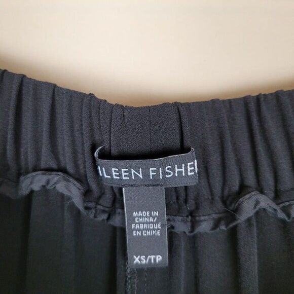 Eileen Fisher Size XS Silk Crepe Pull On Jogger Pants Pockets Ankle Zip Black - Picture 12 of 12